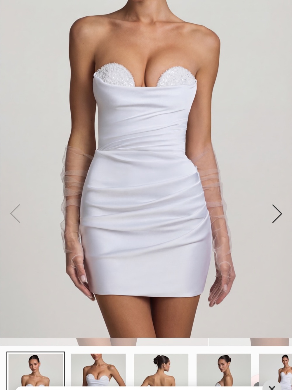 Oh Polly White Strapless Embellished Bust Mini Dress
